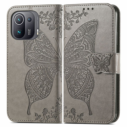 Leather Case Stands Butterfly Flip Cover Holder for Xiaomi Mi 11 Pro 5G Gray