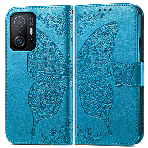 Leather Case Stands Butterfly Flip Cover Holder for Xiaomi Mi 11T 5G Blue