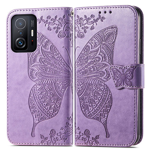 Leather Case Stands Butterfly Flip Cover Holder for Xiaomi Mi 11T 5G Clove Purple