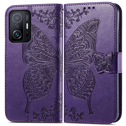 Leather Case Stands Butterfly Flip Cover Holder for Xiaomi Mi 11T 5G Purple