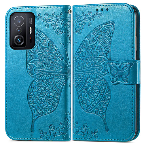 Leather Case Stands Butterfly Flip Cover Holder for Xiaomi Mi 11T Pro 5G Blue