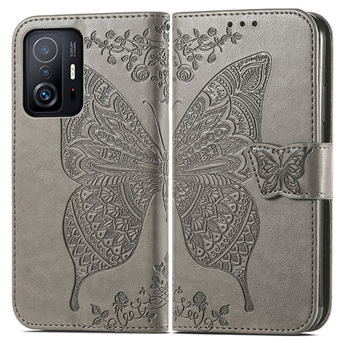 Leather Case Stands Butterfly Flip Cover Holder for Xiaomi Mi 11T Pro 5G Gray