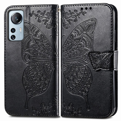 Leather Case Stands Butterfly Flip Cover Holder for Xiaomi Mi 12 Lite 5G Black