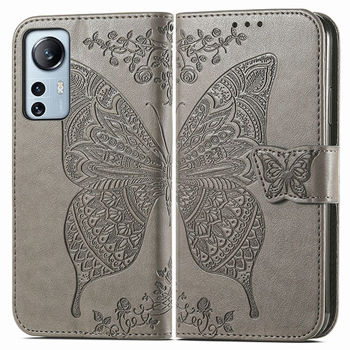 Leather Case Stands Butterfly Flip Cover Holder for Xiaomi Mi 12 Lite 5G Gray