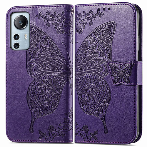 Leather Case Stands Butterfly Flip Cover Holder for Xiaomi Mi 12 Lite 5G Purple