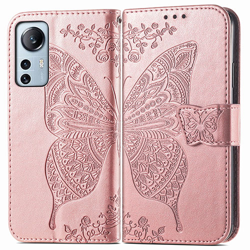 Leather Case Stands Butterfly Flip Cover Holder for Xiaomi Mi 12S Pro 5G Pink