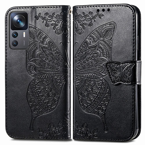 Leather Case Stands Butterfly Flip Cover Holder for Xiaomi Mi 12T 5G Black