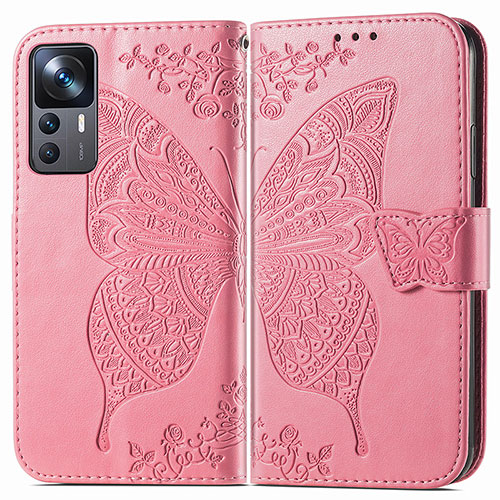 Leather Case Stands Butterfly Flip Cover Holder for Xiaomi Mi 12T 5G Hot Pink