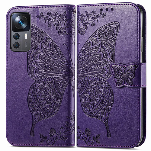 Leather Case Stands Butterfly Flip Cover Holder for Xiaomi Mi 12T 5G Purple