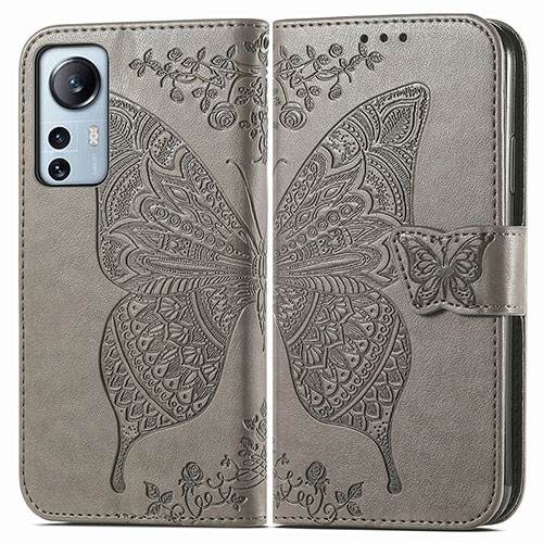 Leather Case Stands Butterfly Flip Cover Holder for Xiaomi Mi 12X 5G Gray