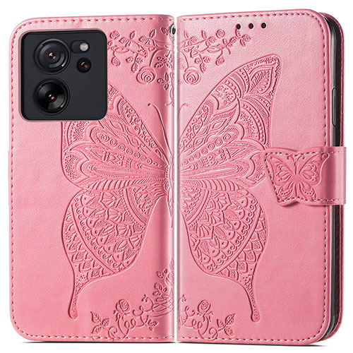 Leather Case Stands Butterfly Flip Cover Holder for Xiaomi Mi 13T 5G Hot Pink