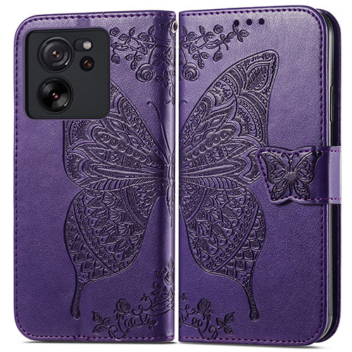 Leather Case Stands Butterfly Flip Cover Holder for Xiaomi Mi 13T Pro 5G Purple