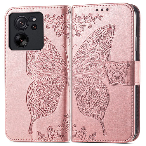 Leather Case Stands Butterfly Flip Cover Holder for Xiaomi Mi 13T Pro 5G Rose Gold