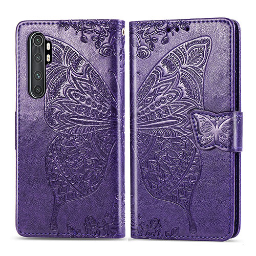 Leather Case Stands Butterfly Flip Cover Holder for Xiaomi Mi Note 10 Lite Purple