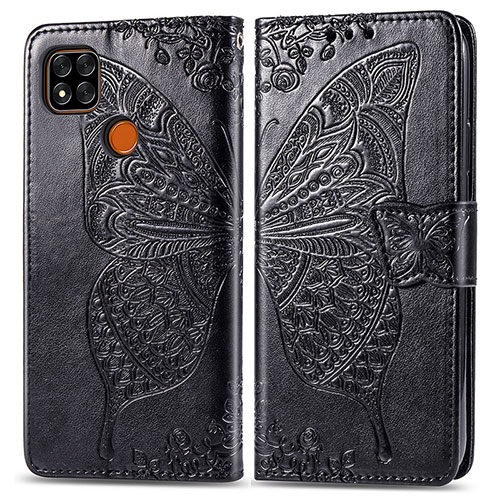 Leather Case Stands Butterfly Flip Cover Holder for Xiaomi POCO C3 Black
