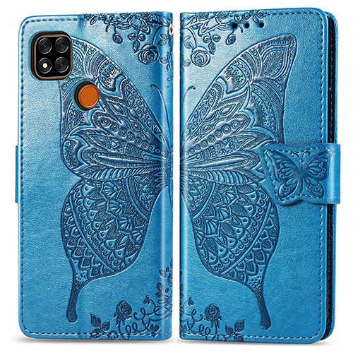 Leather Case Stands Butterfly Flip Cover Holder for Xiaomi POCO C3 Blue