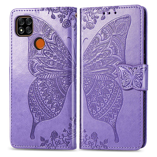 Leather Case Stands Butterfly Flip Cover Holder for Xiaomi POCO C3 Clove Purple