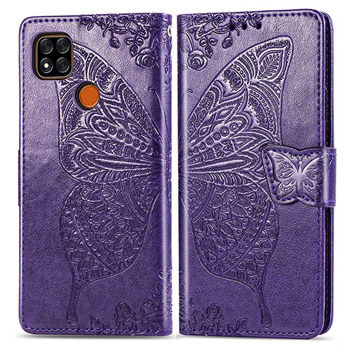 Leather Case Stands Butterfly Flip Cover Holder for Xiaomi POCO C3 Purple