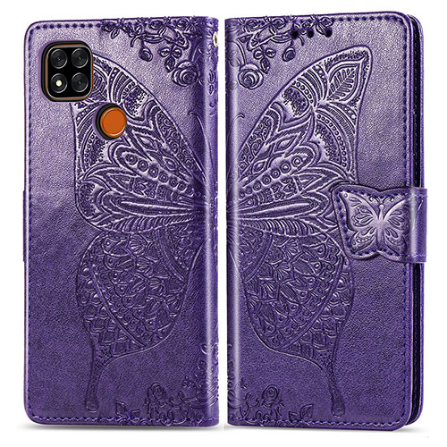 Leather Case Stands Butterfly Flip Cover Holder for Xiaomi POCO C31 Purple