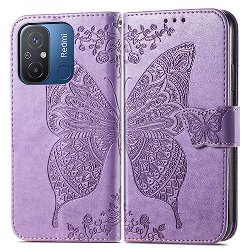 Leather Case Stands Butterfly Flip Cover Holder for Xiaomi Poco C55 Clove Purple