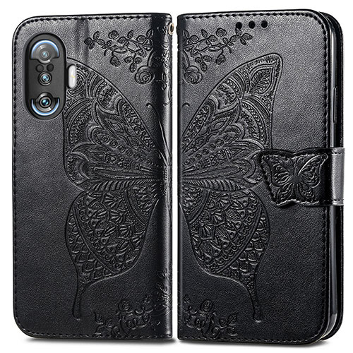 Leather Case Stands Butterfly Flip Cover Holder for Xiaomi Poco F3 GT 5G Black