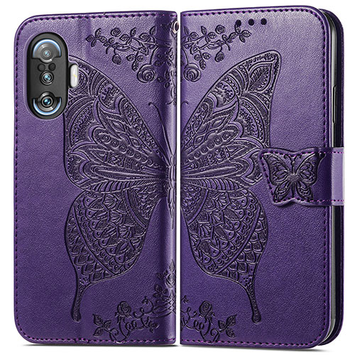 Leather Case Stands Butterfly Flip Cover Holder for Xiaomi Poco F3 GT 5G Purple
