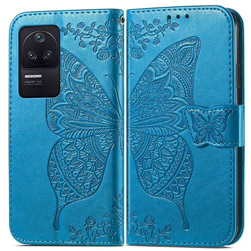 Leather Case Stands Butterfly Flip Cover Holder for Xiaomi Poco F4 5G Blue