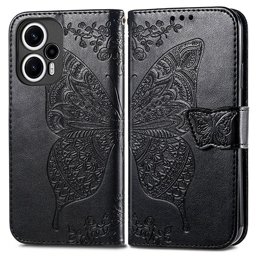 Leather Case Stands Butterfly Flip Cover Holder for Xiaomi Poco F5 5G Black