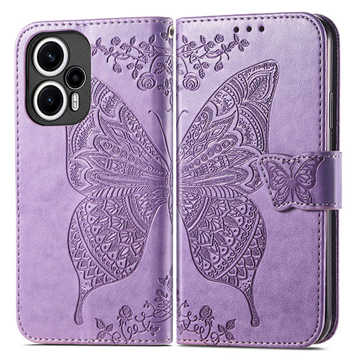 Leather Case Stands Butterfly Flip Cover Holder for Xiaomi Poco F5 5G Clove Purple