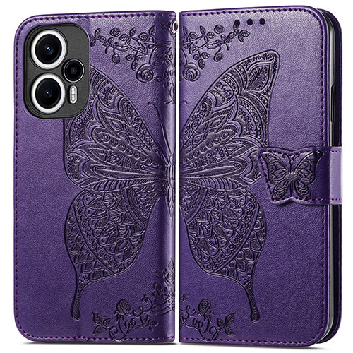 Leather Case Stands Butterfly Flip Cover Holder for Xiaomi Poco F5 5G Purple