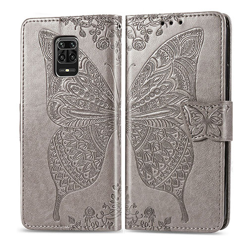 Leather Case Stands Butterfly Flip Cover Holder for Xiaomi Poco M2 Pro Gray