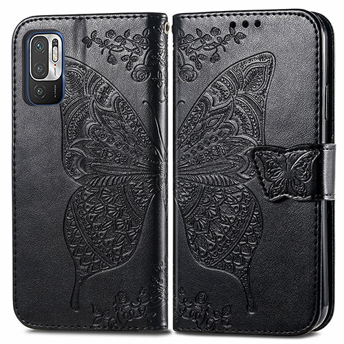 Leather Case Stands Butterfly Flip Cover Holder for Xiaomi POCO M3 Pro 5G Black