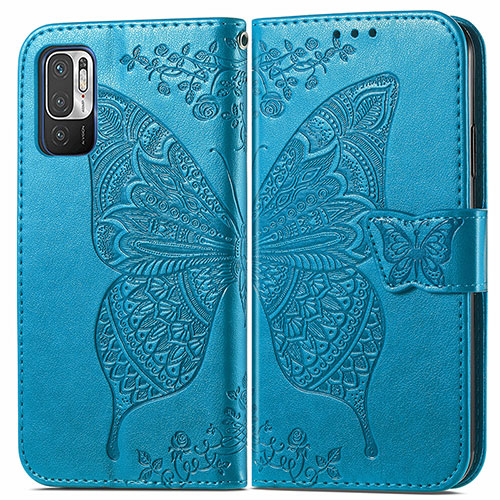 Leather Case Stands Butterfly Flip Cover Holder for Xiaomi POCO M3 Pro 5G Blue