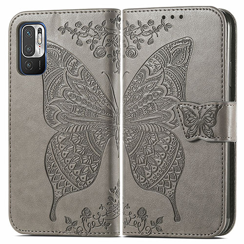 Leather Case Stands Butterfly Flip Cover Holder for Xiaomi POCO M3 Pro 5G Gray