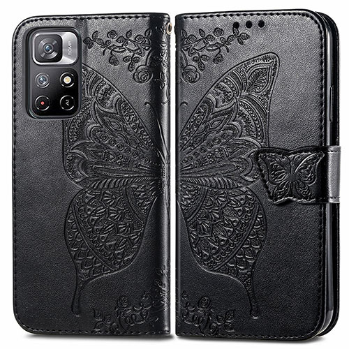 Leather Case Stands Butterfly Flip Cover Holder for Xiaomi Poco M4 Pro 5G Black