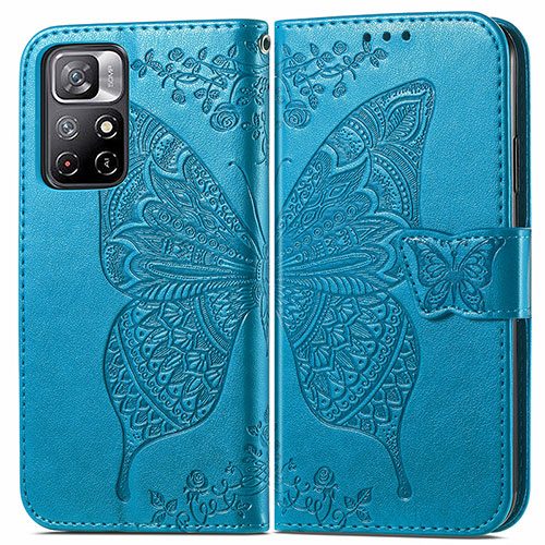 Leather Case Stands Butterfly Flip Cover Holder for Xiaomi Poco M4 Pro 5G Blue