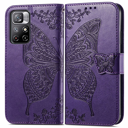 Leather Case Stands Butterfly Flip Cover Holder for Xiaomi Poco M4 Pro 5G Purple