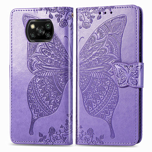 Leather Case Stands Butterfly Flip Cover Holder for Xiaomi Poco X3 NFC Clove Purple