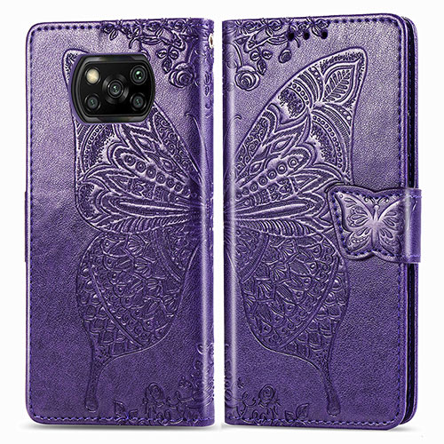 Leather Case Stands Butterfly Flip Cover Holder for Xiaomi Poco X3 NFC Purple