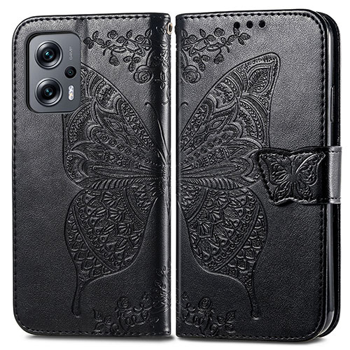 Leather Case Stands Butterfly Flip Cover Holder for Xiaomi Poco X4 GT 5G Black