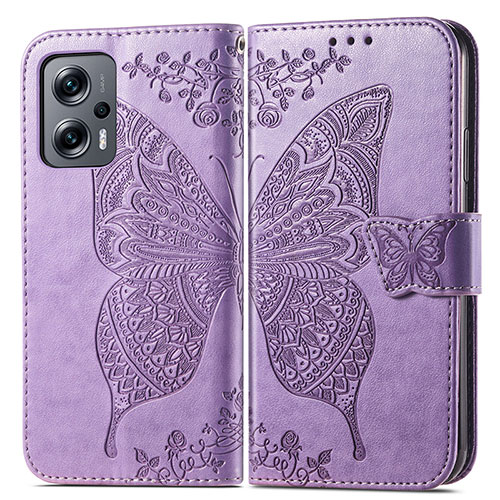 Leather Case Stands Butterfly Flip Cover Holder for Xiaomi Poco X4 GT 5G Clove Purple