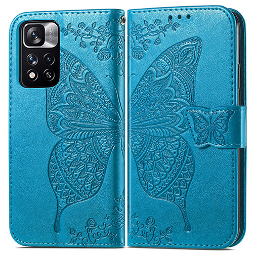 Leather Case Stands Butterfly Flip Cover Holder for Xiaomi Poco X4 NFC Blue