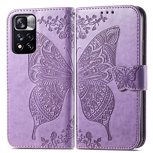 Leather Case Stands Butterfly Flip Cover Holder for Xiaomi Poco X4 NFC Clove Purple