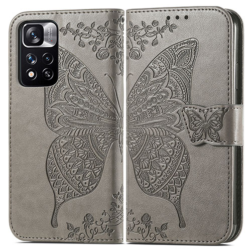 Leather Case Stands Butterfly Flip Cover Holder for Xiaomi Poco X4 NFC Gray