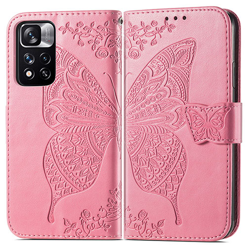 Leather Case Stands Butterfly Flip Cover Holder for Xiaomi Poco X4 NFC Hot Pink