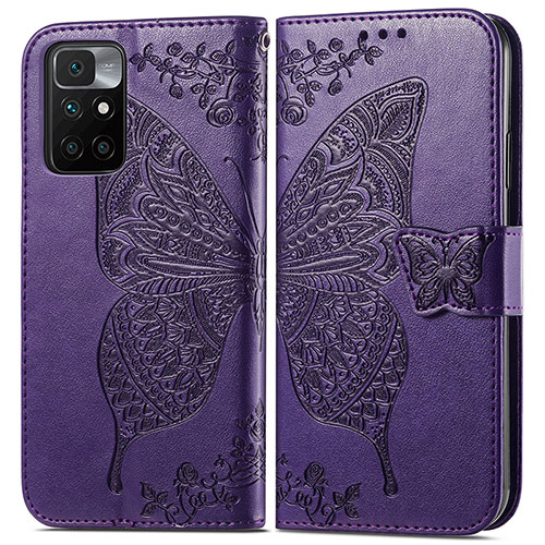 Leather Case Stands Butterfly Flip Cover Holder for Xiaomi Redmi 10 (2022) Purple