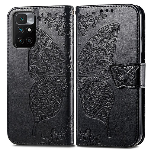 Leather Case Stands Butterfly Flip Cover Holder for Xiaomi Redmi 10 4G Black