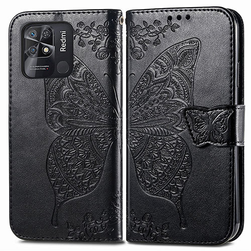 Leather Case Stands Butterfly Flip Cover Holder for Xiaomi Redmi 10 Power Black