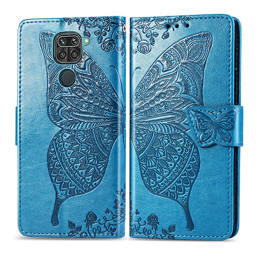 Leather Case Stands Butterfly Flip Cover Holder for Xiaomi Redmi 10X 4G Blue