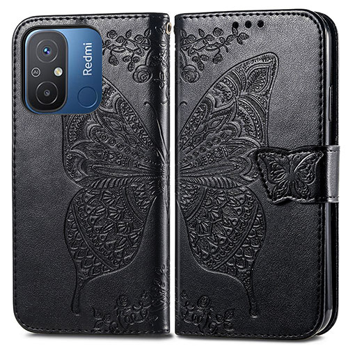 Leather Case Stands Butterfly Flip Cover Holder for Xiaomi Redmi 11A 4G Black